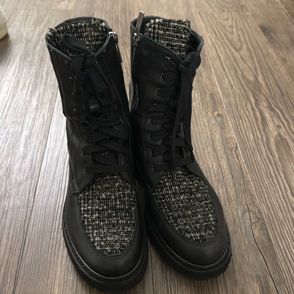 Aquatalia Tweed and Leather Combat Boot